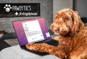 rescue dog signing an electronic contract
